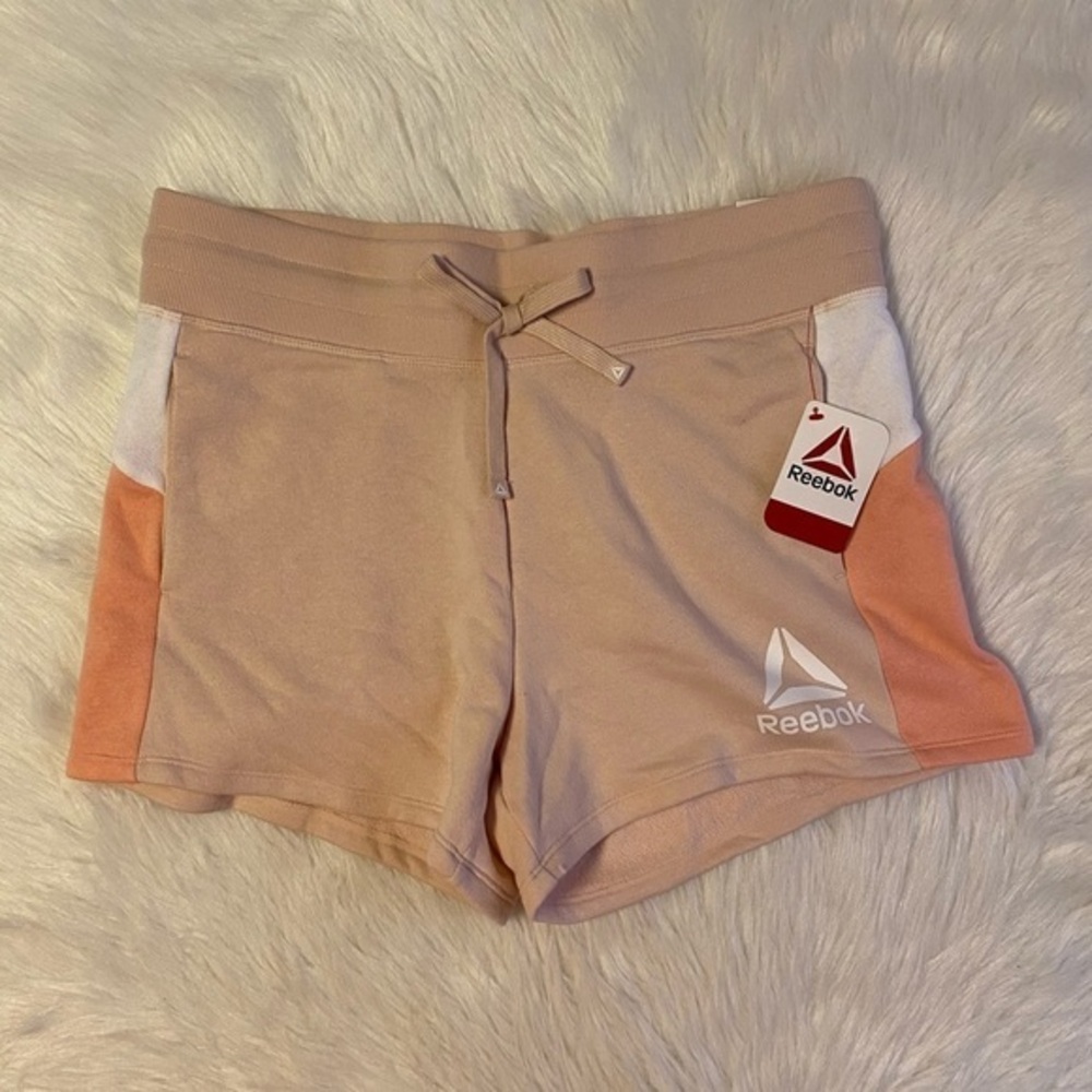 Reebok Shorts Womens Size Large Pink White Colorblock Relaxed Short